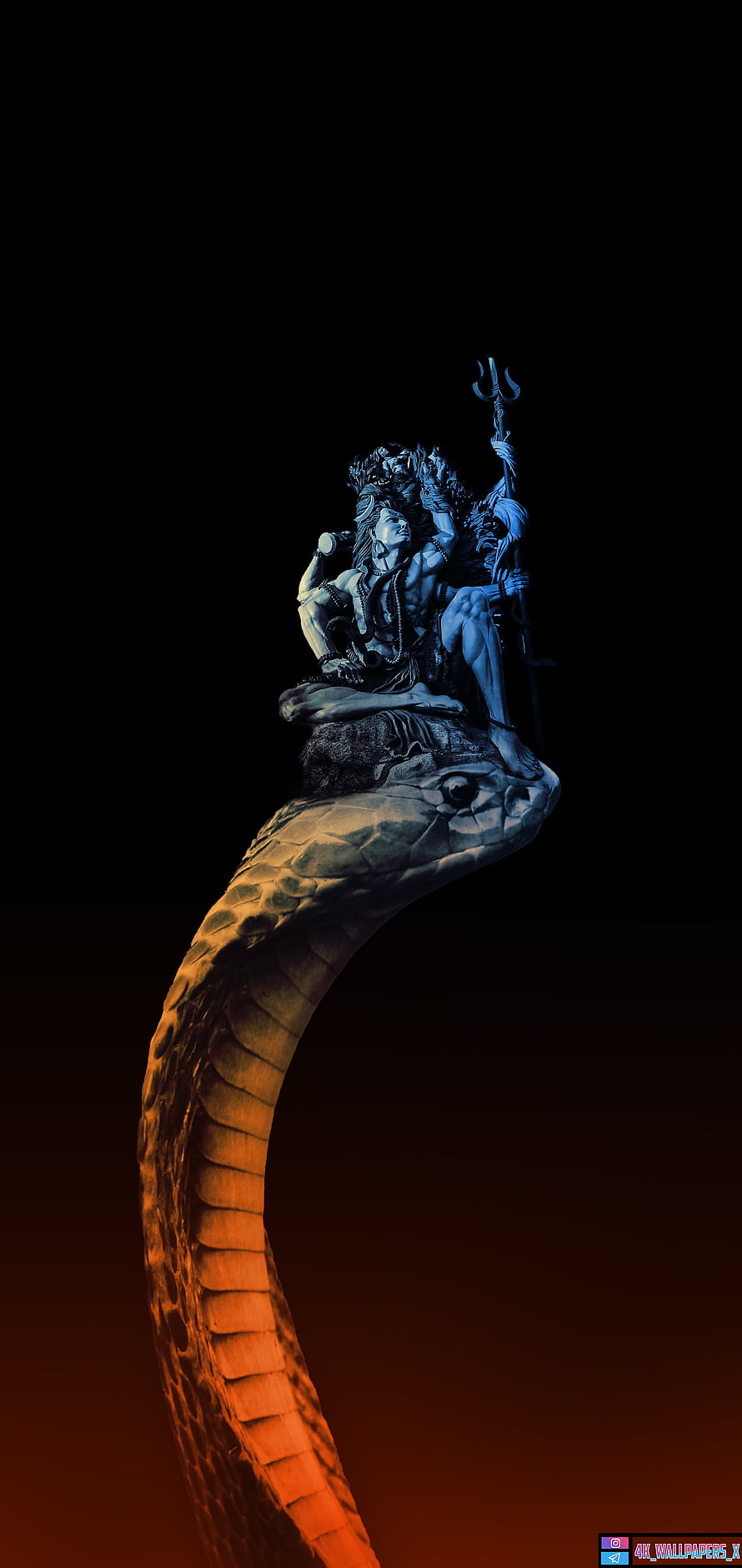 Shiva Sitting on Giant Cobra with Trishul and Blue Lighting HD phone wallpaper