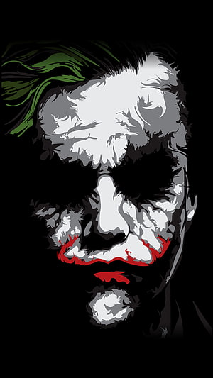 Joker Minimalist Vector Portrait with Green Hair and Red Smile on Black Background HD phone wallpaper