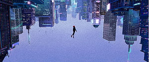 Miles Morales Spider-Man 2018 Animated Movie Scene Falling Through Upside Down City, Aesthetic Spider Man Into The Spider Verse, Miles Morales Falling HD wallpaper