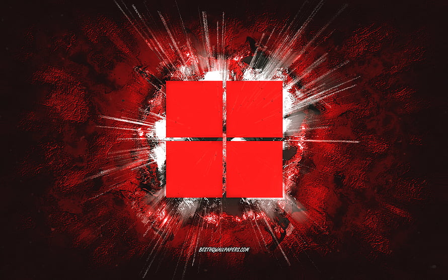 Windows 11 Red Grunge Logo with Dramatic Light Burst on Dark Textured Background HD wallpaper