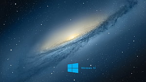 Windows 10 Default Space Wallpaper Featuring Spiral Galaxy and Starry Night Sky HD wallpaper