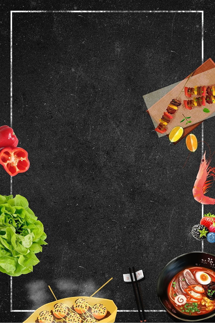 Gourmet Food Flat Lay on Black Slate with Skewers, Ramen, and Fresh Vegetables HD phone wallpaper