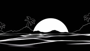 Minimalist Black and White Sunset with Palm Trees and Ocean Waves HD wallpaper