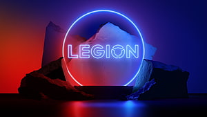Legion TV Series Neon Logo Wallpaper With Glowing Blue Circle And Red Background HD wallpaper