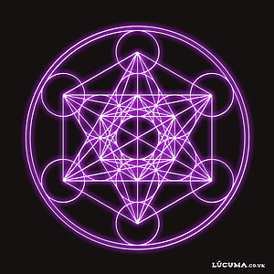 Metatron's Cube Sacred Geometry Design in Neon Purple and White on Black Background HD phone wallpaper