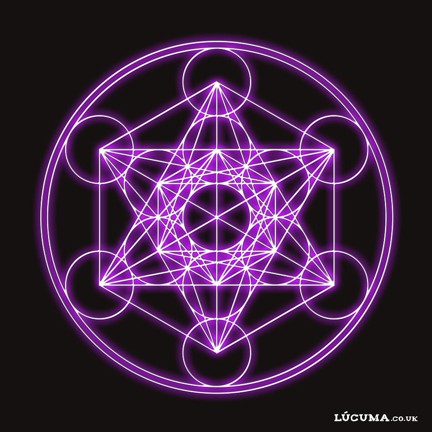 Metatron's Cube Sacred Geometry Design in Neon Purple and White on Black Background HD phone wallpaper