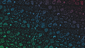 Neon Doodle Pattern with Icons and Symbols on Dark Background HD wallpaper