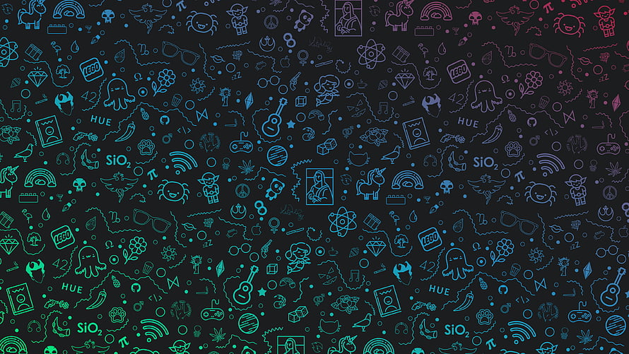 Neon Doodle Pattern with Icons and Symbols on Dark Background HD wallpaper