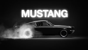 Classic Ford Mustang Side Profile with Smoke and Neon Text HD wallpaper