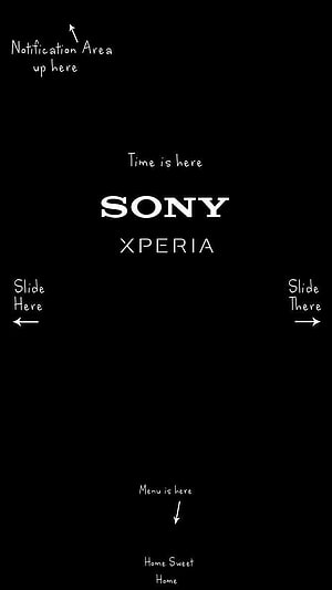 Sony Xperia Minimalist Black Interface Guide with Handwritten Navigation Annotations HD phone wallpaper