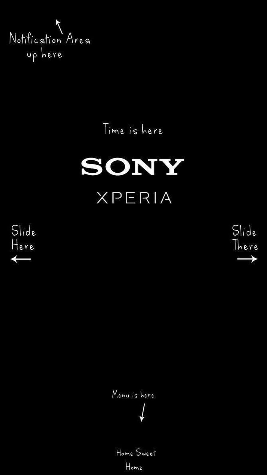 Sony Xperia Minimalist Black Interface Guide with Handwritten Navigation Annotations HD phone wallpaper