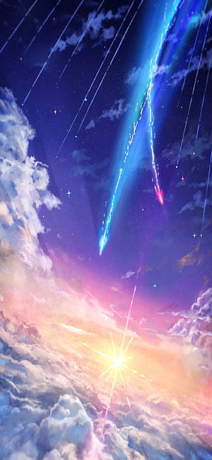 Kimi No Na Wa Meteor Shower Over Dreamy Clouds and Starry Night Sky HD phone wallpaper