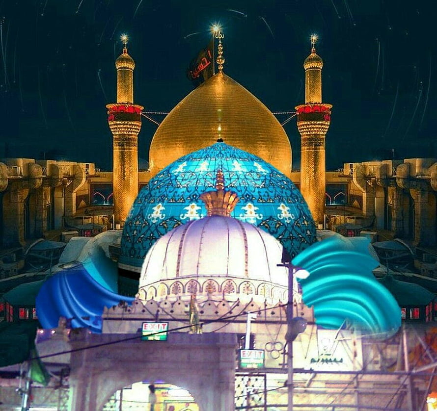 Imam Reza Shrine at Night with Golden Dome and Blue Tiled Architecture HD wallpaper