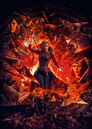 Scarlet Witch Wanda Maximoff shattering reality with red chaos magic in a shattered mirror collage HD phone wallpaper