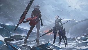 Punishing: Gray Raven Anime Illustration of Two Characters in a Snowy Battlefield HD wallpaper
