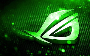 ASUS ROG Green 3D Logo on Textured Metal Background with Bokeh Lighting HD wallpaper