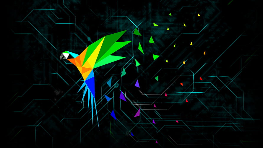 Parrot Linux Geometric Parrot Logo on Dark Circuit Board Background HD wallpaper
