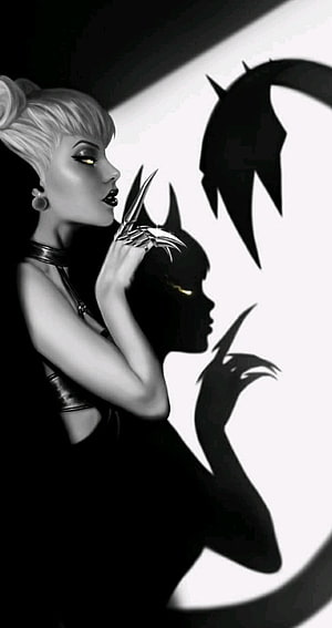 Evelynn K/DA Digital Art with Dramatic Shadow and Clawed Hand HD phone wallpaper
