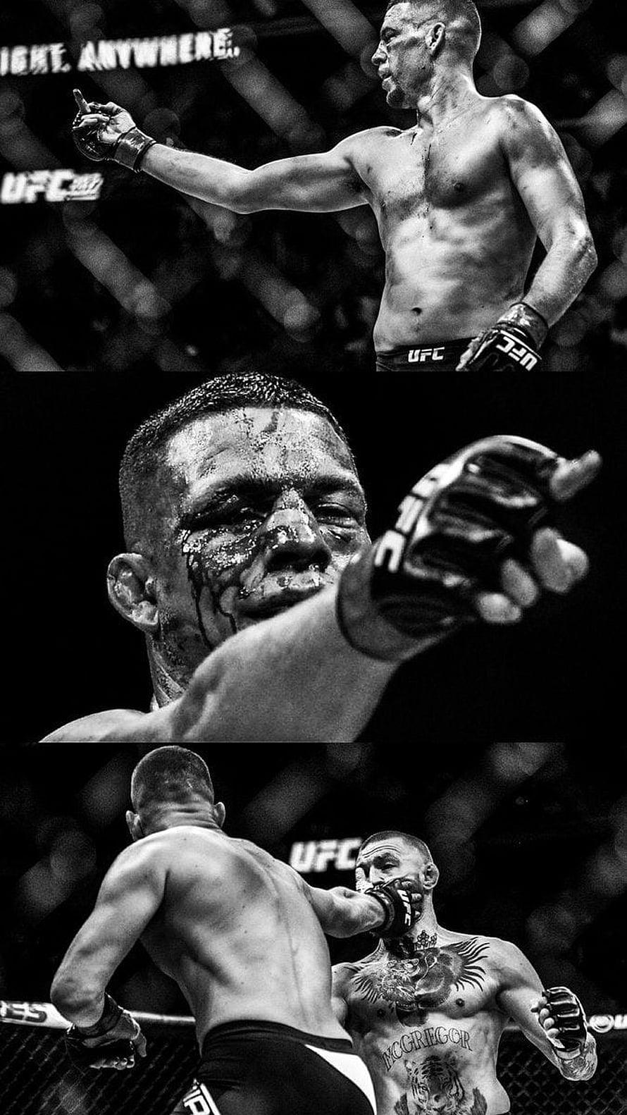Nate Diaz UFC Mixed Martial Arts Fighter Black and White Action Collage HD phone wallpaper