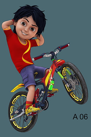 Shiva Cartoons Boy Performing BMX Stunt on Red Mountain Bike HD phone wallpaper