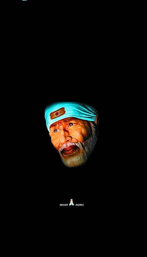 Sai Baba Portrait with Turban and Prayer Hands on Black Background HD phone wallpaper