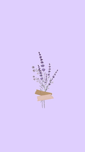 Minimalist Lavender Bouquet with Gold Ribbon on Soft Purple Background HD phone wallpaper