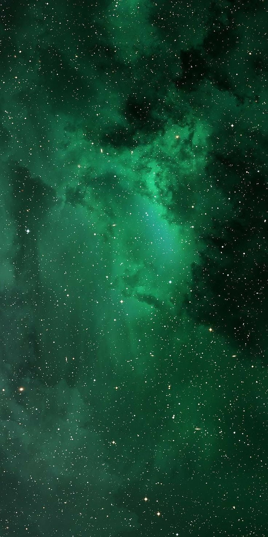 Emerald Green Space Nebula With Scattered Stars And Cosmic Dust Clouds HD phone wallpaper