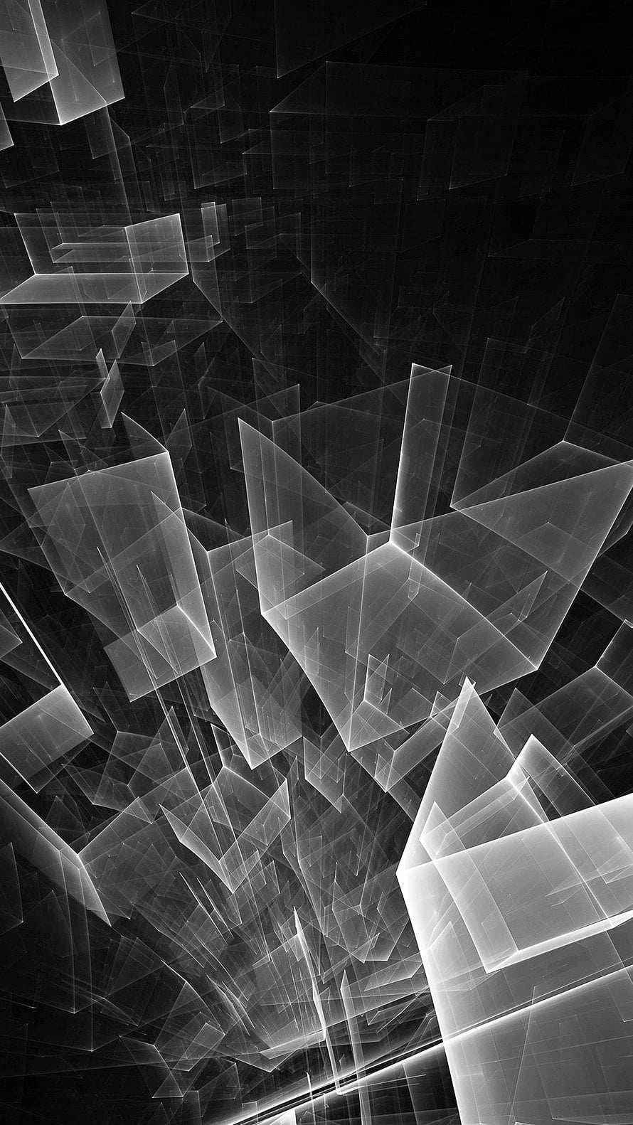 Abstract Black and White Geometric Fractal Art with Translucent Shards HD phone wallpaper
