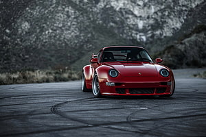 Red Porsche 911 Classic Sports Car on Mountain Road HD wallpaper