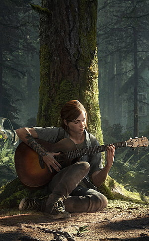 Ellie Playing Acoustic Guitar in Forest from The Last of Us Part II HD phone wallpaper