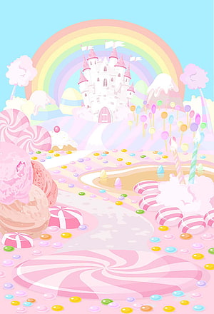 Whimsical Candyland Castle with Rainbow and Pastel Confectionery Landscape HD phone wallpaper
