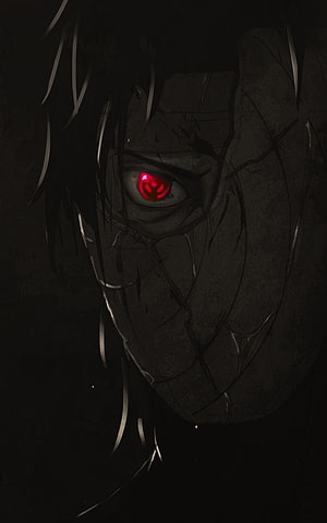 Obito Uchiha Dark Anime Portrait with Glowing Red Sharingan Eye HD phone wallpaper