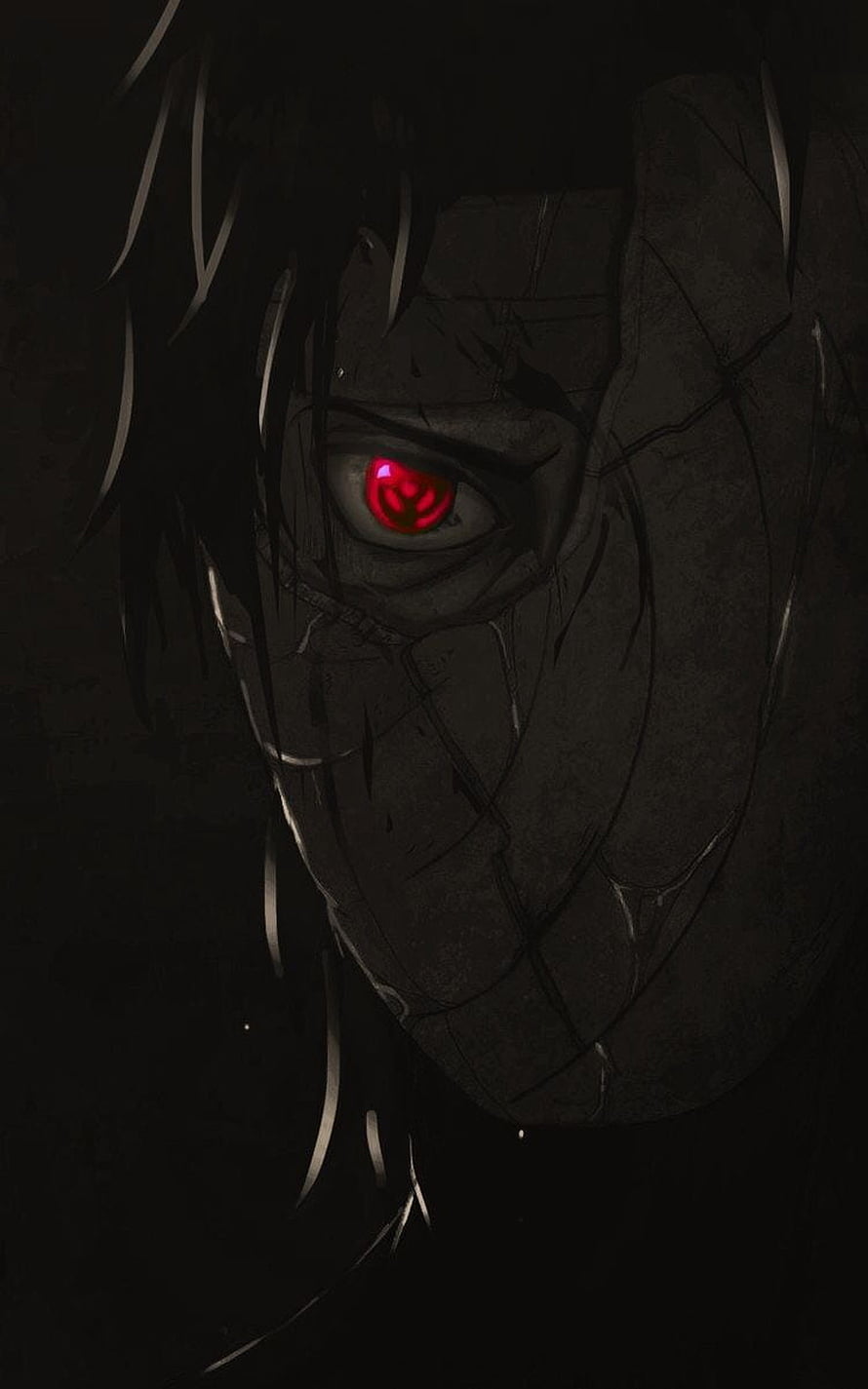 Obito Uchiha Dark Anime Portrait with Glowing Red Sharingan Eye HD phone wallpaper