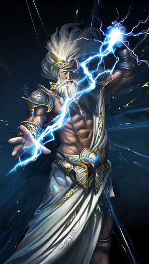 Zeus Wielding Lightning in Dramatic Fantasy Digital Art HD phone wallpaper