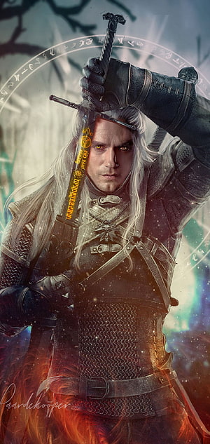 Henry Cavill as Geralt of Rivia from The Witcher with Glowing Sword and Magic Circle HD phone wallpaper