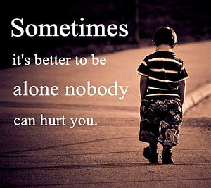 Lone Child Walking Away on Empty Road at Night with Inspirational Quote About Solitude HD wallpaper