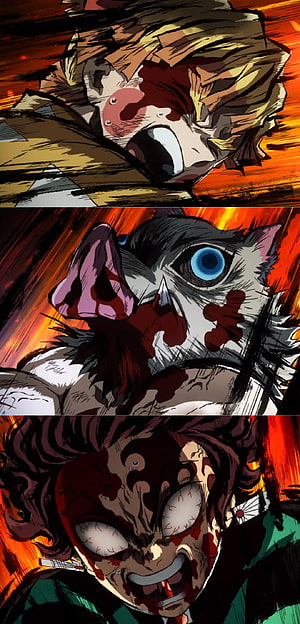 Tanjiro Inosuke and Zenitsu screaming in battle from Demon Slayer anime HD phone wallpaper