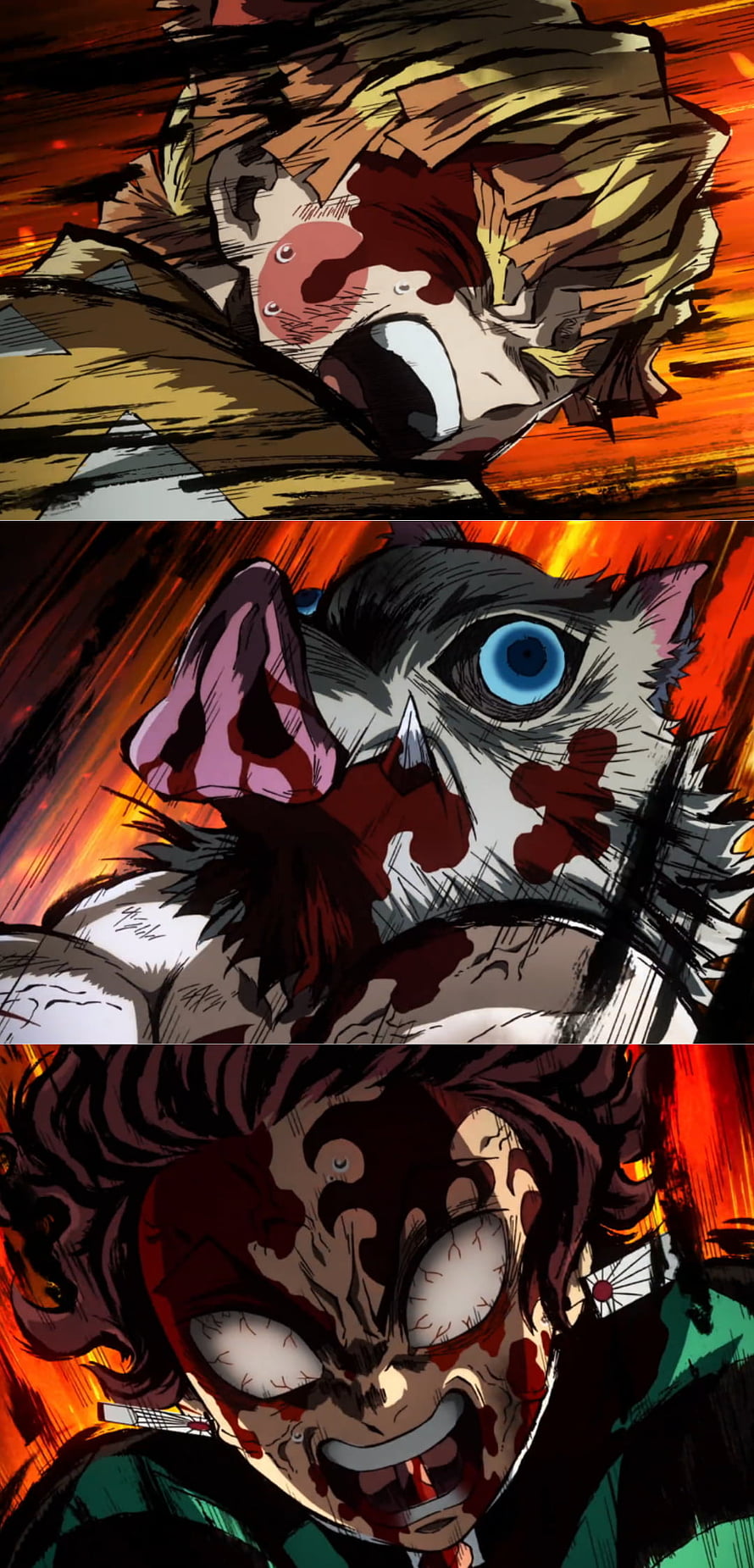 Tanjiro Inosuke and Zenitsu screaming in battle from Demon Slayer anime HD phone wallpaper