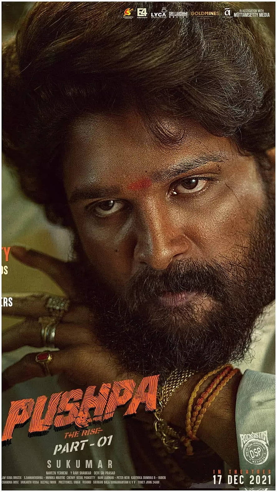 Pushpa The Rise Part 1 Movie Poster Featuring Allu Arjun Intense Close-Up Portrait HD phone wallpaper