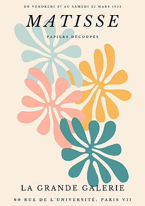 Matisse Cut-Out Flowers Exhibition Poster with Pastel Abstract Blooms HD phone wallpaper