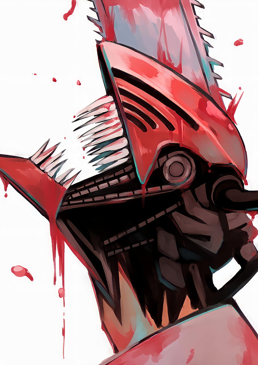 Chainsaw Man Denji Head Profile with Blood Splatter and Red Mechanical Jaw, Chainsaw man, Chainsawman, Denji, Anime, Chainsaw_man, Manga HD phone wallpaper