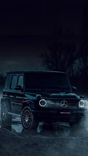 Black Mercedes-AMG G-Class SUV in Dark Moody Night Atmosphere HD phone wallpaper