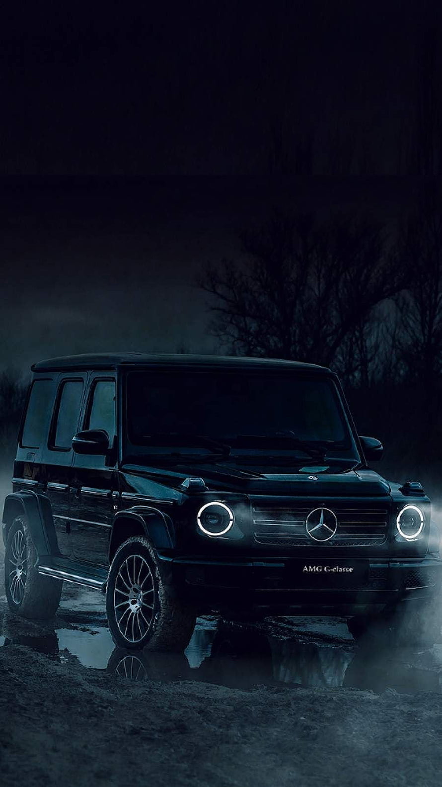 Black Mercedes-AMG G-Class SUV in Dark Moody Night Atmosphere HD phone wallpaper