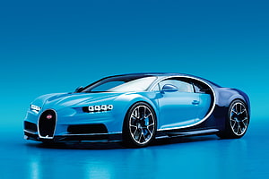 Blue Bugatti Chiron Super Sport 300+ Hypercar on Blue Background HD wallpaper