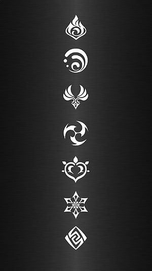 Genshin Impact Seven Elemental Symbols Minimalist Dark Mode Icon Set HD phone wallpaper