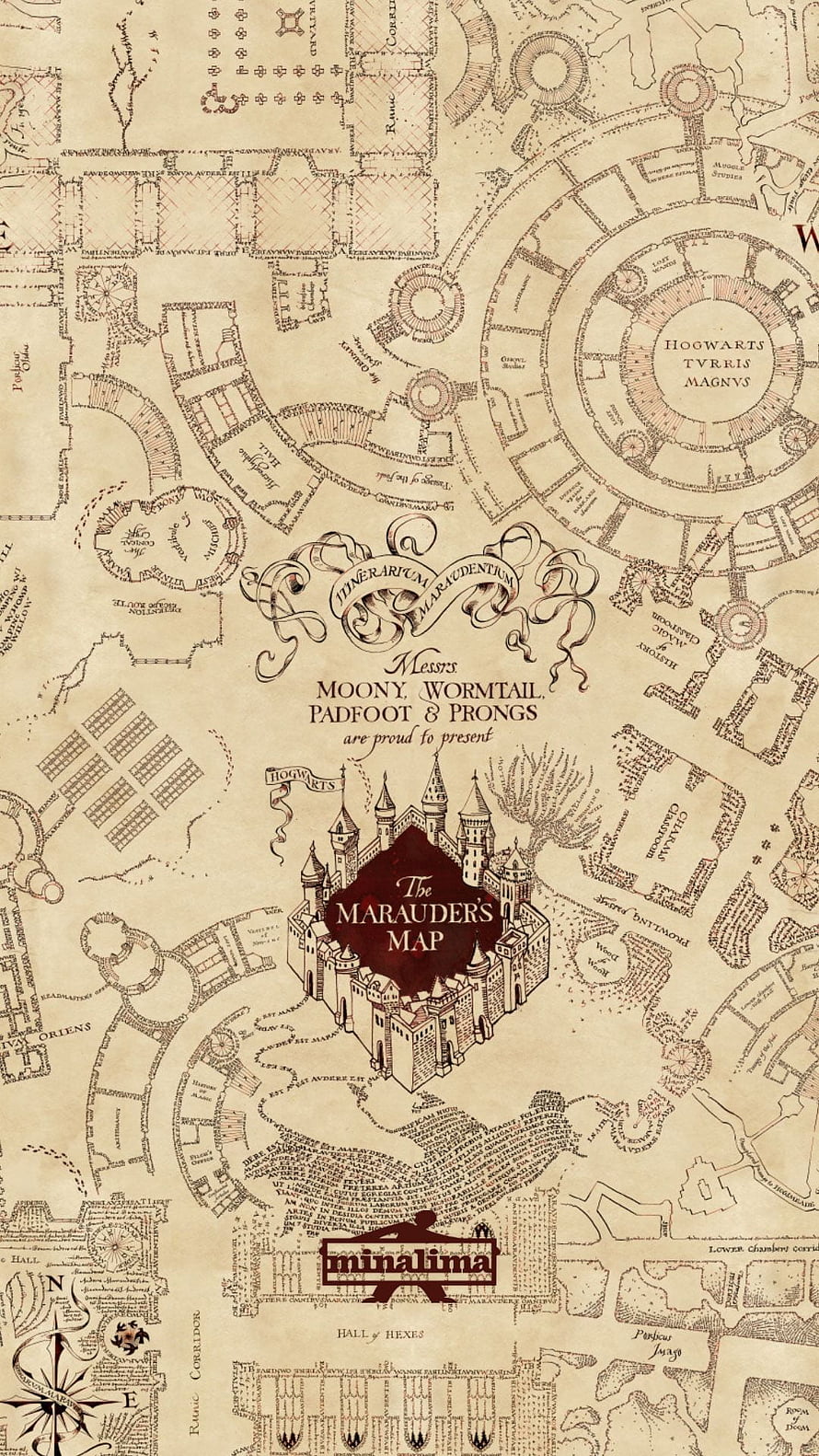 The Marauder's Map Hogwarts Castle Floor Plan Vintage Parchment Style Harry Potter HD phone wallpaper