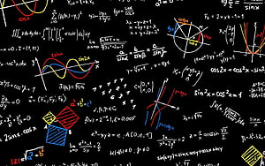 Colorful Mathematical Equations and Geometric Diagrams on Black Background HD wallpaper