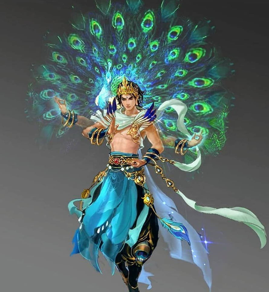 Angry Krishna Divine Warrior With Peacock Feather Aura And Golden Ornamentation HD phone wallpaper