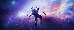 Astronaut Floating in Colorful Cosmic Nebula with Asteroids and Starlight HD wallpaper