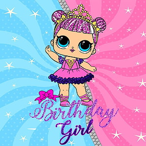Cute L.O.L. Surprise! Doll Birthday Girl Illustration with Sparkling Pink Dress and Glitter Text HD phone wallpaper